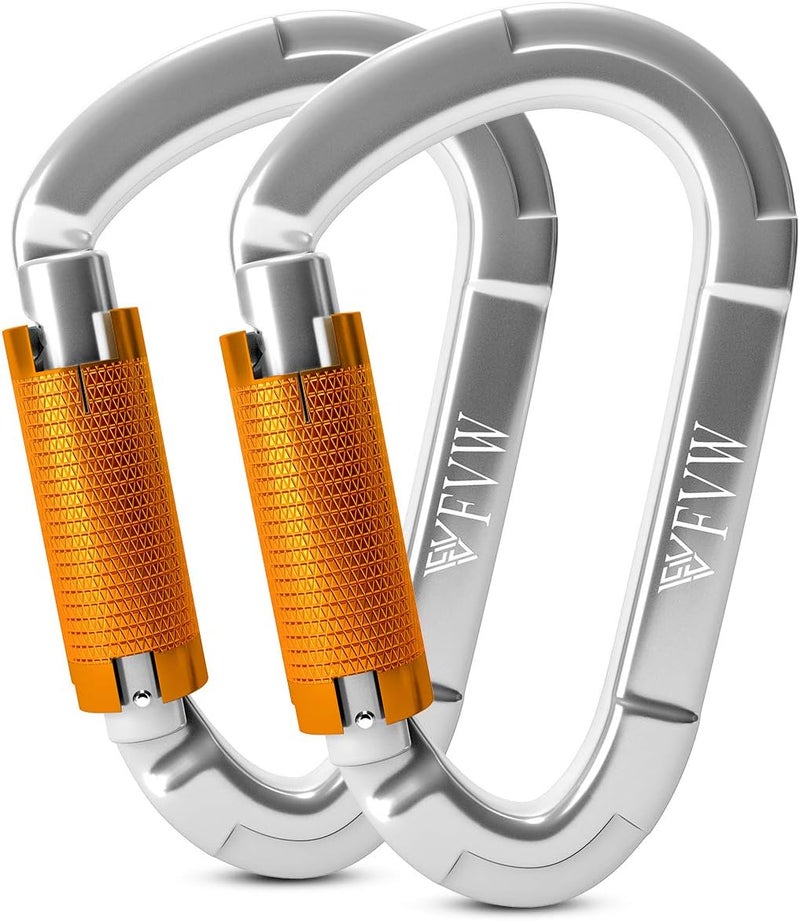 FVW Auto Locking Rock Climbing Carabiner Clips,Professional 25KN (5620 lbs) Heavy Duty Caribeaners for Rappelling Swing Rescue & Gym etc, Large D-Shaped Carabiners - Image 1
